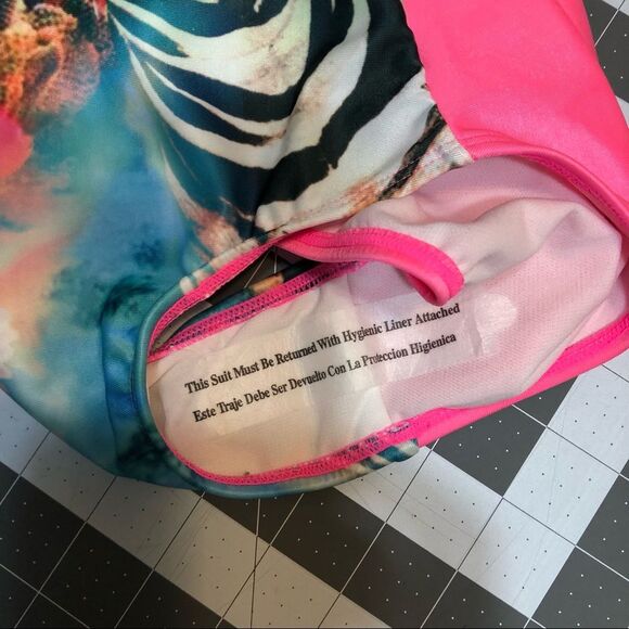 NWT Cat &Jack Zebra One-Piece Girl’s Bathsuits Swimsuit Multicolor Pink Teal 4/5 - Picture 9 of 13